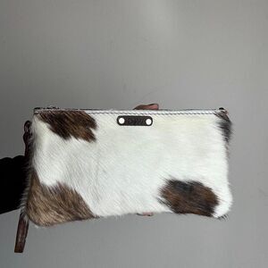 W&G Cowhide wristlet clutch with brown leather strap